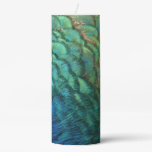 Peacock Feathers I Colorful Abstract Nature Design Pillar Candle