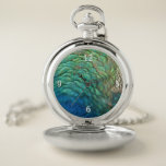 Peacock Feathers I Colorful Abstract Nature Design Pocket Watch