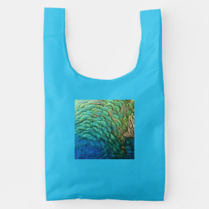 Peacock Feathers I Colorful Abstract Nature Design Reusable Bag