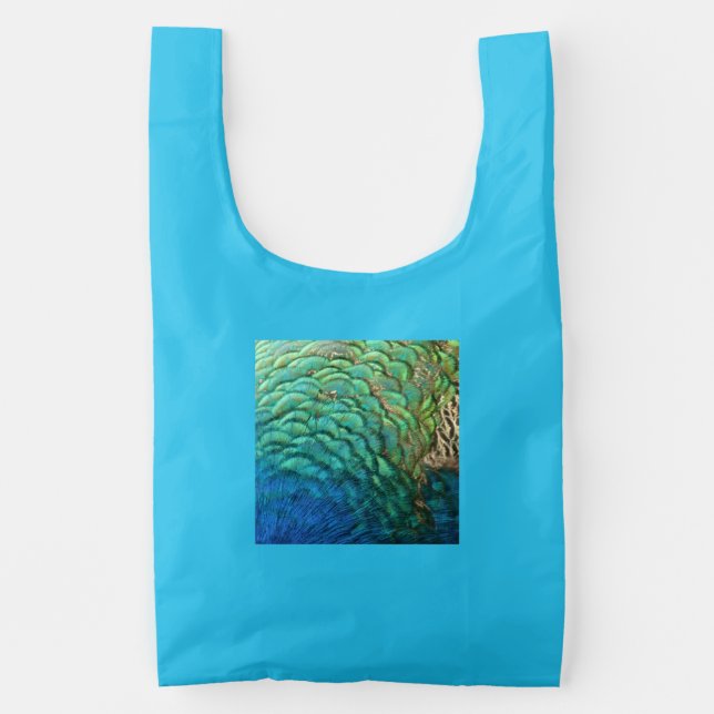 Peacock Feathers I Colorful Abstract Nature Design Reusable Bag (Front)