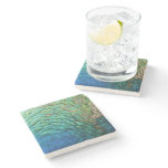 Peacock Feathers I Colorful Abstract Nature Design Stone Coaster