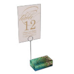 Peacock Feathers I Colorful Abstract Nature Design Table Card Holder
