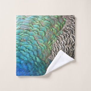 Peacock Feathers I Colorful Abstract Nature Design Wash Cloth