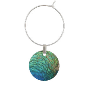 Peacock Feathers I Colorful Abstract Nature Design Wine Glass Charm