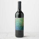 Peacock Feathers I Colorful Abstract Nature Design Wine Label