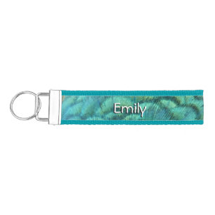 Peacock Feathers I Colorful Abstract Nature Design Wrist Keychain