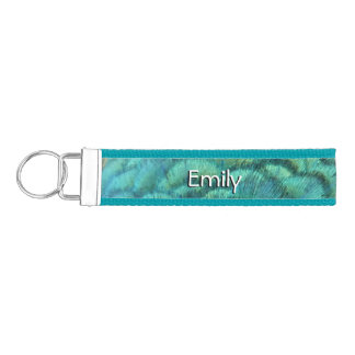 Peacock Feathers I Colorful Abstract Nature Design Wrist Keychain