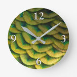 Peacock Feathers II Colorful Nature Round Clock