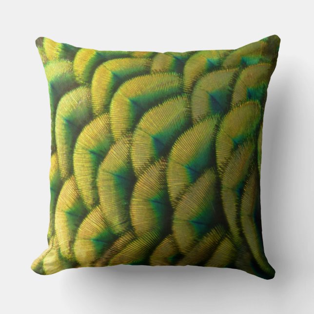 Peacock Feathers II Colorful Nature Throw Pillow (Front)