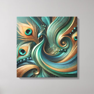 Peacock Feathers in Abstract Flow Canvas Art