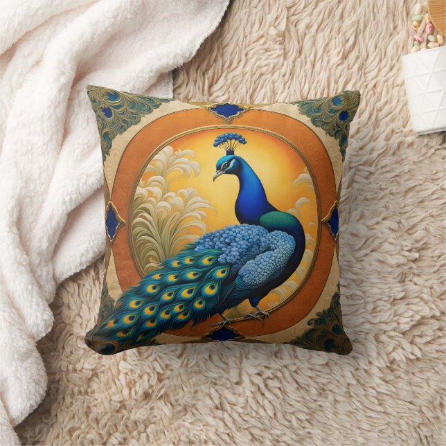 Peacock Feathers in Artful Display Throw Pillow (Blanket)