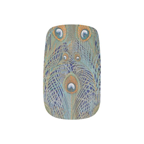 Peacock Feathers in Blue Minx Nail Wraps