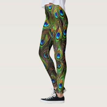 Peacock Feathers Invasion Leggings by BonniePhantasm at Zazzle