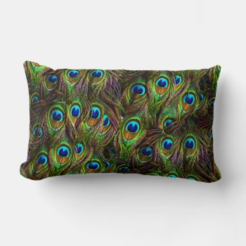 Peacock Feathers Invasion Lumbar Pillow by BonniePhantasm at Zazzle
