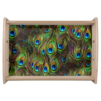 Peacock Feathers Invasion Serving Tray by BonniePhantasm at Zazzle