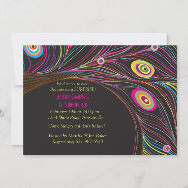 Peacock Feathers Invitation (Front)