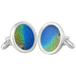 Peacock Feathers IV Colorful Abstract Nature Cufflinks