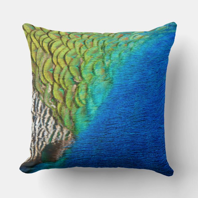 Peacock Feathers IV Colorful Abstract Nature Throw Pillow (Front)