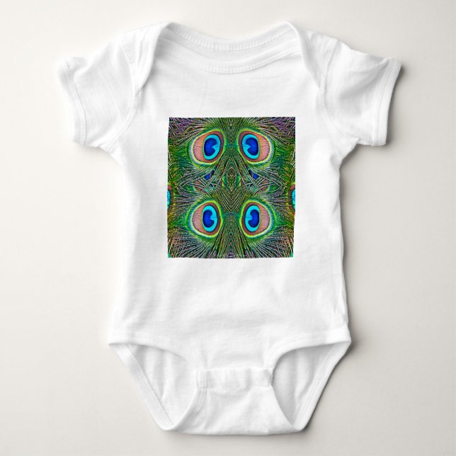 Peacock Feathers Kaleidoscope Print Baby Bodysuit (Front)