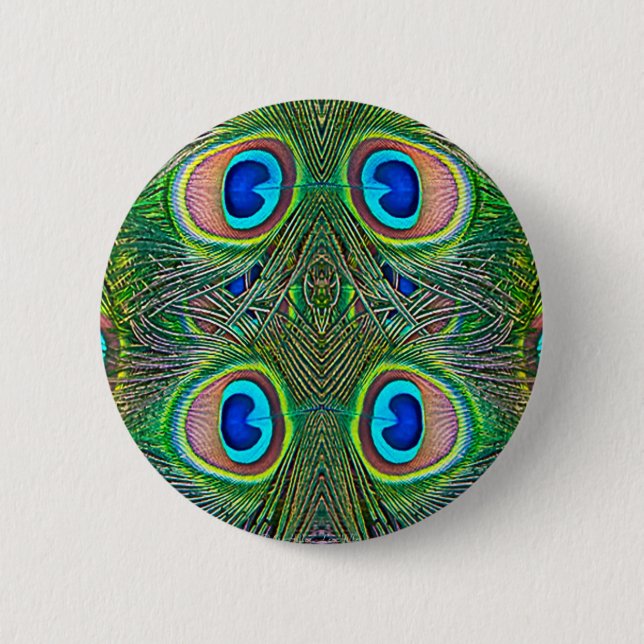 Peacock Feathers Kaleidoscope Print Button (Front)