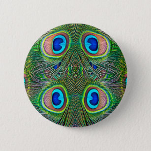 Peacock Feathers Kaleidoscope Print Button