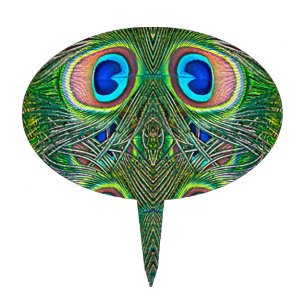 Peacock Feathers Kaleidoscope Print Cake Topper