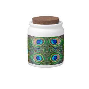 Peacock Feathers Kaleidoscope Print Candy Jar