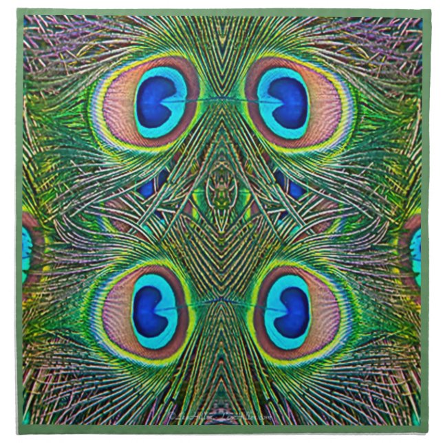Peacock Feathers Kaleidoscope Print Napkin (Front)