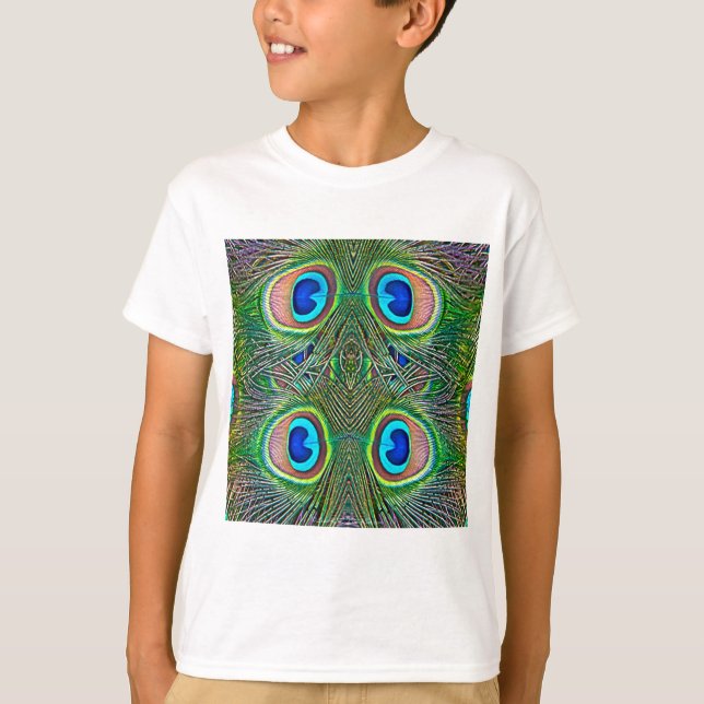 Peacock Feathers Kaleidoscope Print T-Shirt (Front)