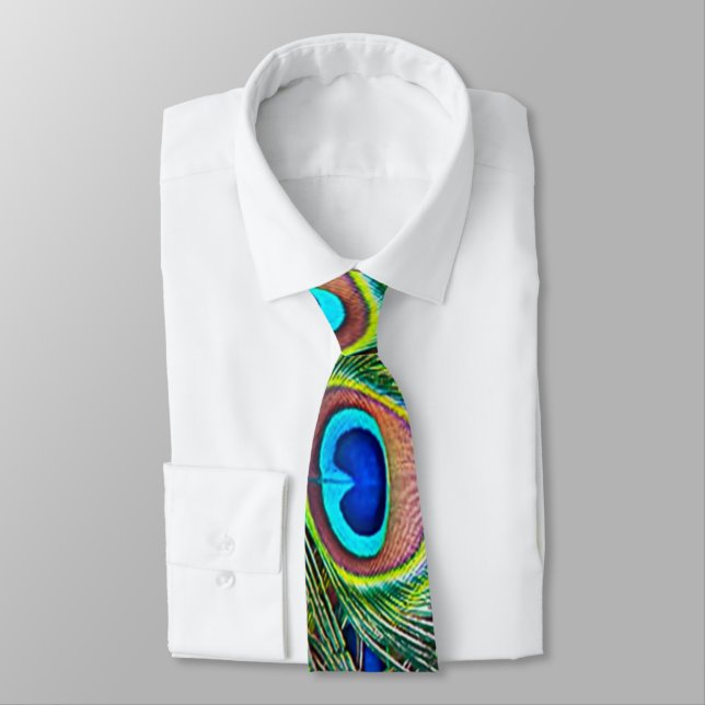 Peacock Feathers Kaleidoscope Print Tie (Tied)