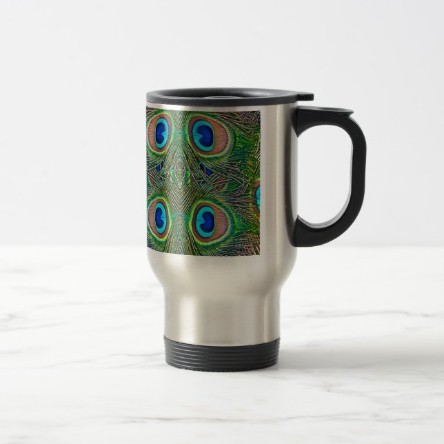 Peacock Feathers Kaleidoscope Print Travel Mug (Right)