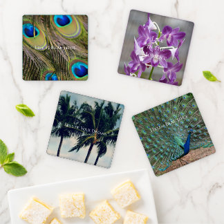 Peacock Feathers Kauai Hawaii Coaster Set