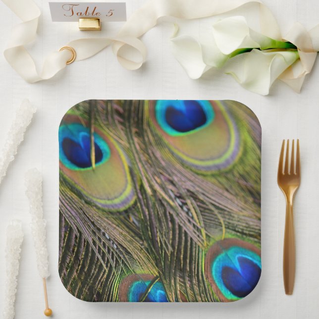Peacock Feathers Kauai Hawaii Paper Plates (Wedding)