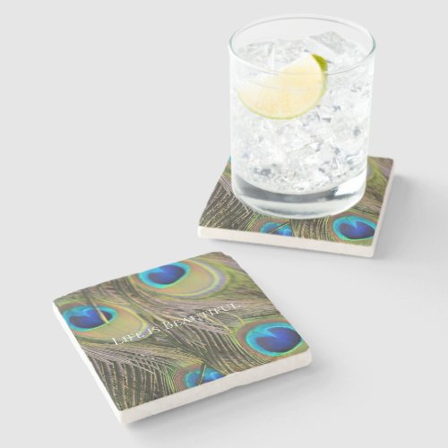 Peacock Feathers Kauai Hawaii Stone Coaster