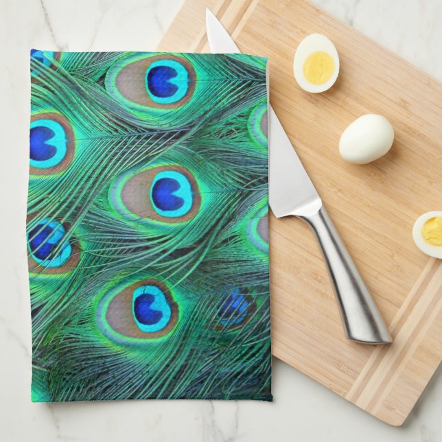 Peacock Feathers Kitchen Towel (Quarter Fold)