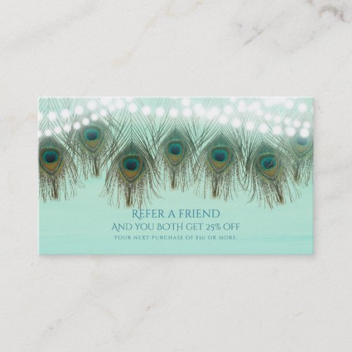 Peacock Feathers  Lights Rustic Refer a Friend Referral Card