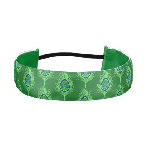 Peacock Feathers Lime Green on Emerald Green Athletic Headband