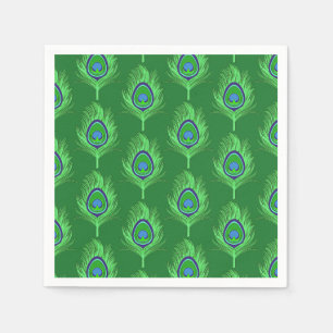 Peacock Feathers, Lime Green on Emerald Green Napkins