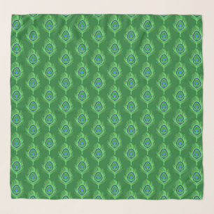 Peacock Feathers, Lime Green on Emerald Green Scarf