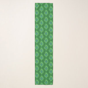 Peacock Feathers, Lime Green on Emerald Green Scarf