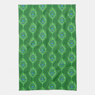 Peacock Feathers, Lime Green on Emerald Green Towel