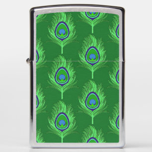 Peacock Feathers, Lime Green on Emerald Green Zippo Lighter
