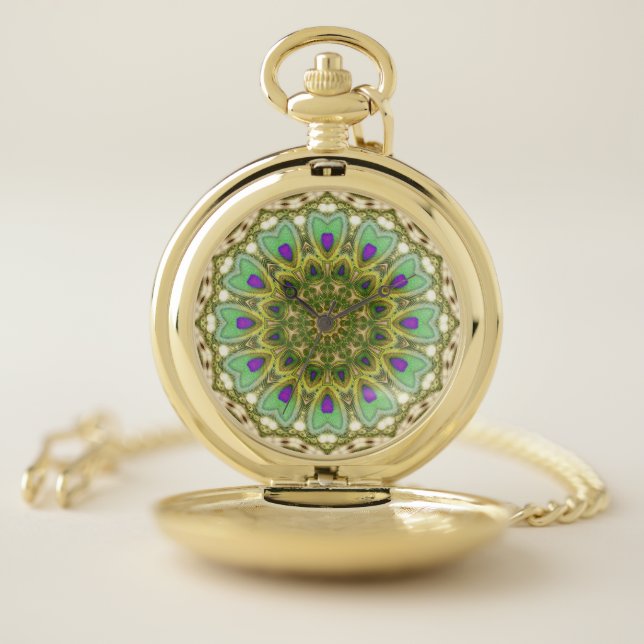 Peacock Feathers Love Mandala Pocket Watch (Inside)