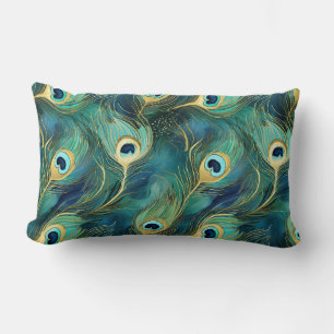 Peacock Feathers Lumbar Pillow