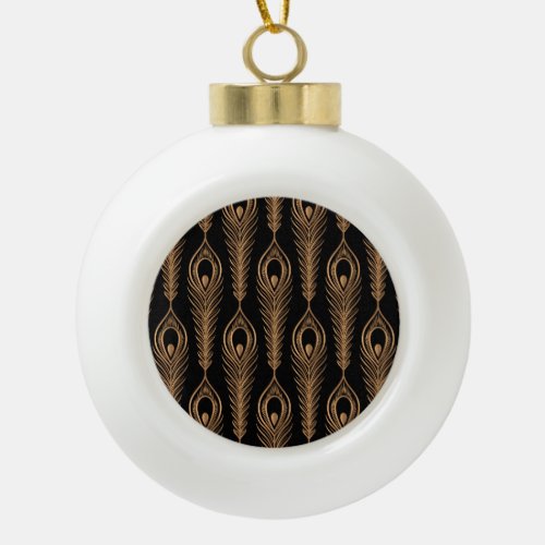 Peacock Feathers Luxury Oriental Pattern Ceramic Ball Christmas Ornament
