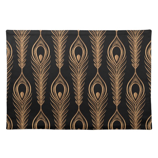Peacock Feathers, Luxury Oriental Pattern. Cloth Placemat (Front)