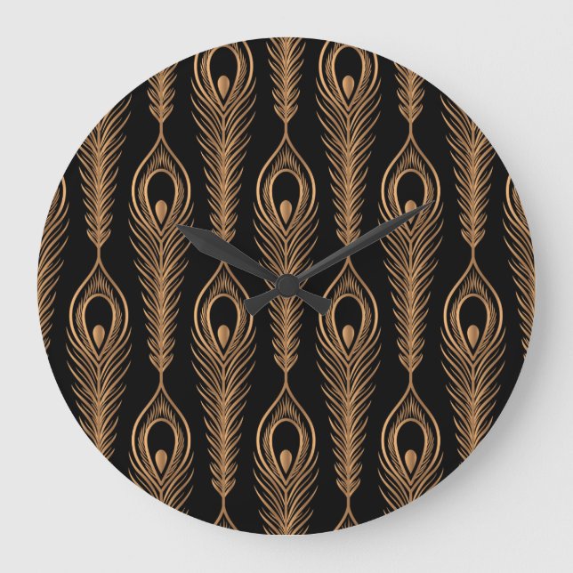 Peacock Feathers, Luxury Oriental Pattern. Large Clock (Front)