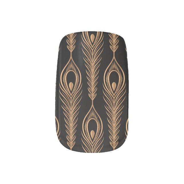 Peacock Feathers, Luxury Oriental Pattern. Minx Nail Art (Left Thumb)