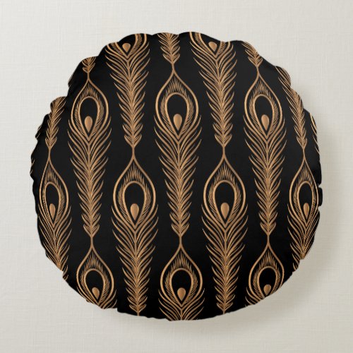 Peacock Feathers Luxury Oriental Pattern Round Pillow
