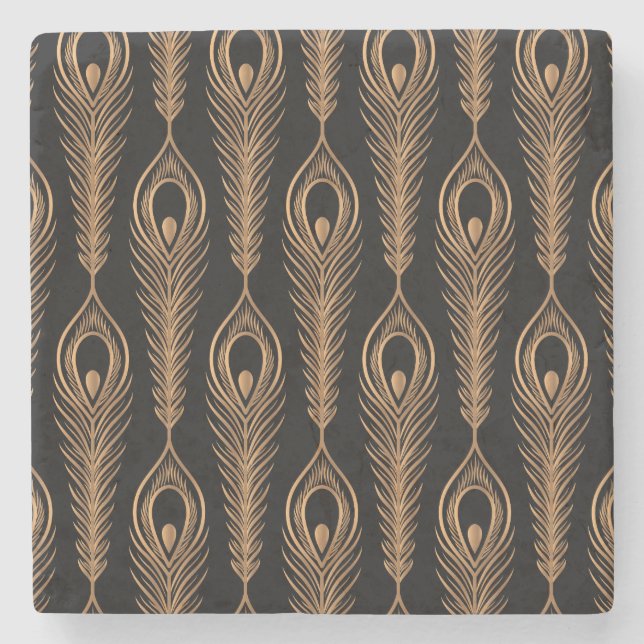 Peacock Feathers, Luxury Oriental Pattern. Stone Coaster (Front)